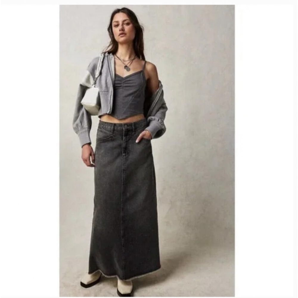 Free People Come As You Are Denim Maxi Skirt size 10 NWT